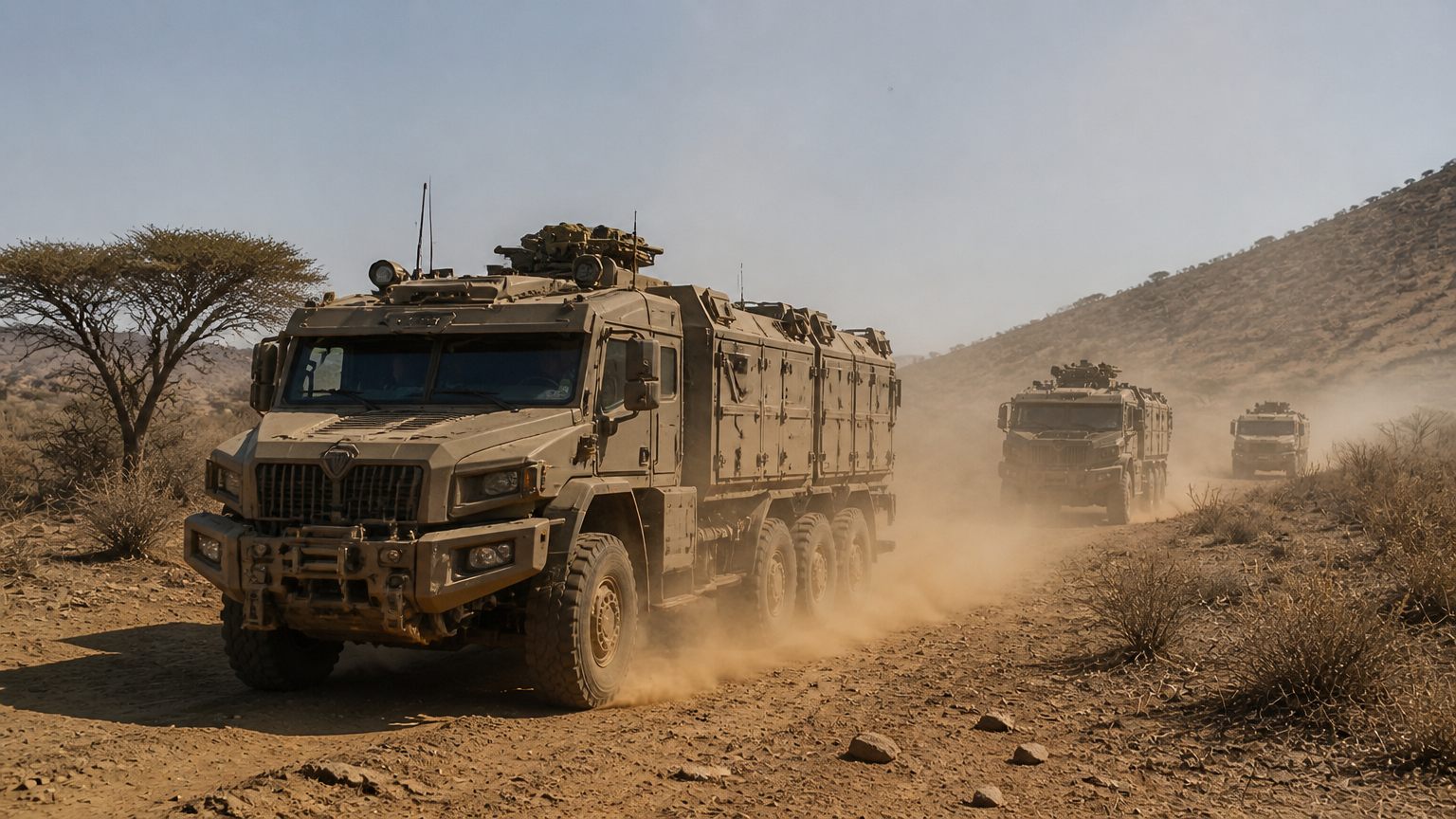 Véhicules terrestres blindés en convoi