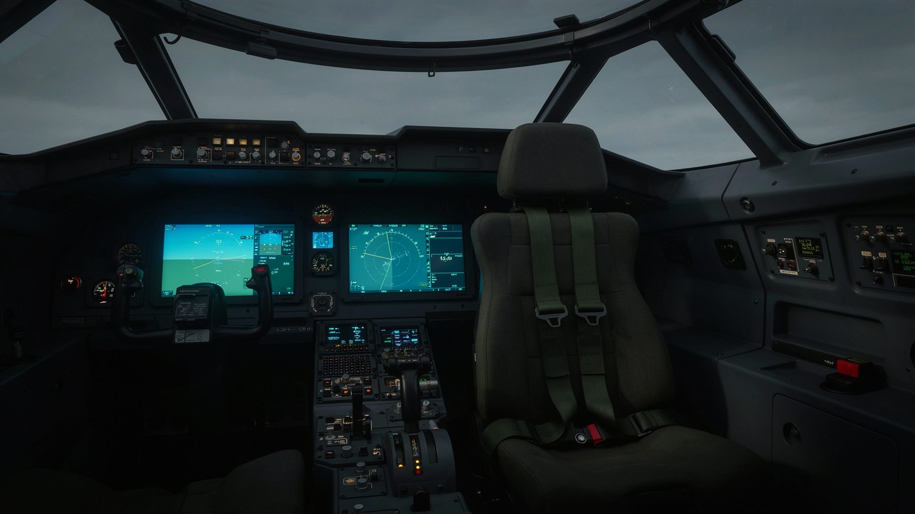 Cockpit d'un simulateur de vol militaire