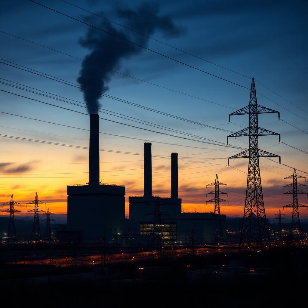 Centrale électrique au crépuscule